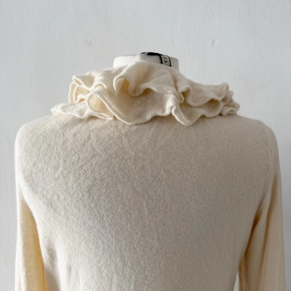 Cashmere Ralph Lauren Black Label Cream Ruffle Duster Cardigan Sweater Medium - Picture 7 of 9